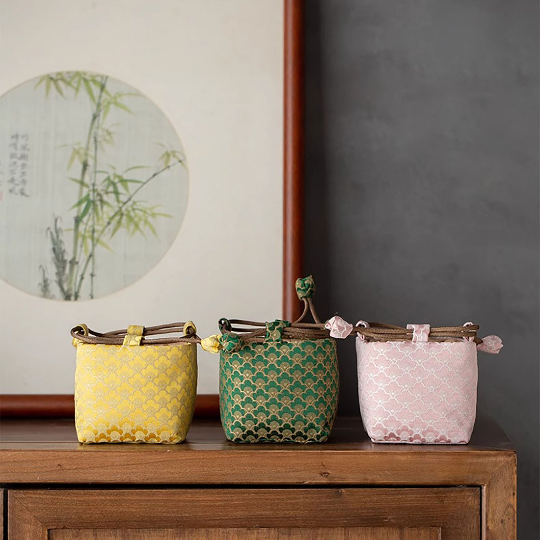 Sac de rangement pour accessoires à thé en brocart