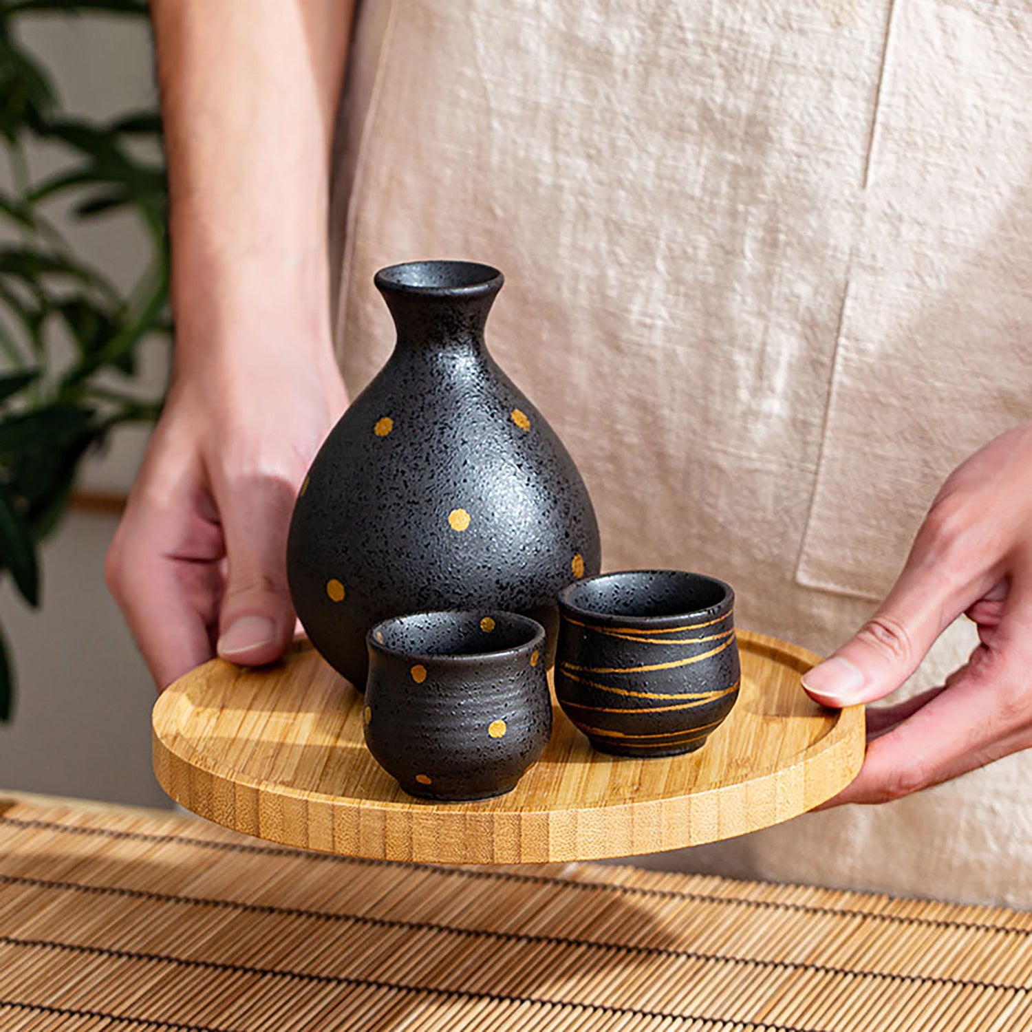 Service à saké en céramique Mino-yaki