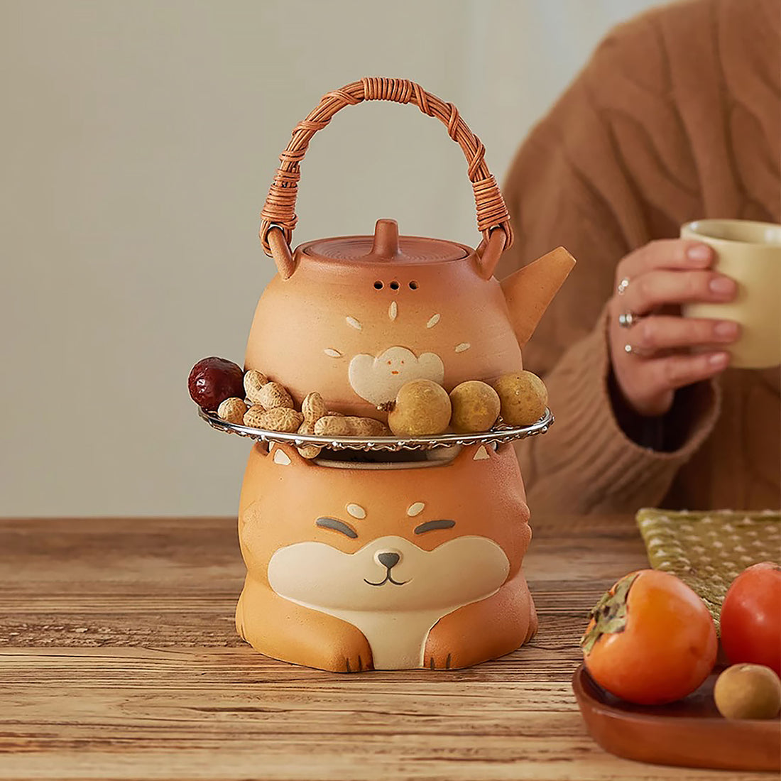 Théière et Réchaud à thé en céramique brute de Jingdezhen