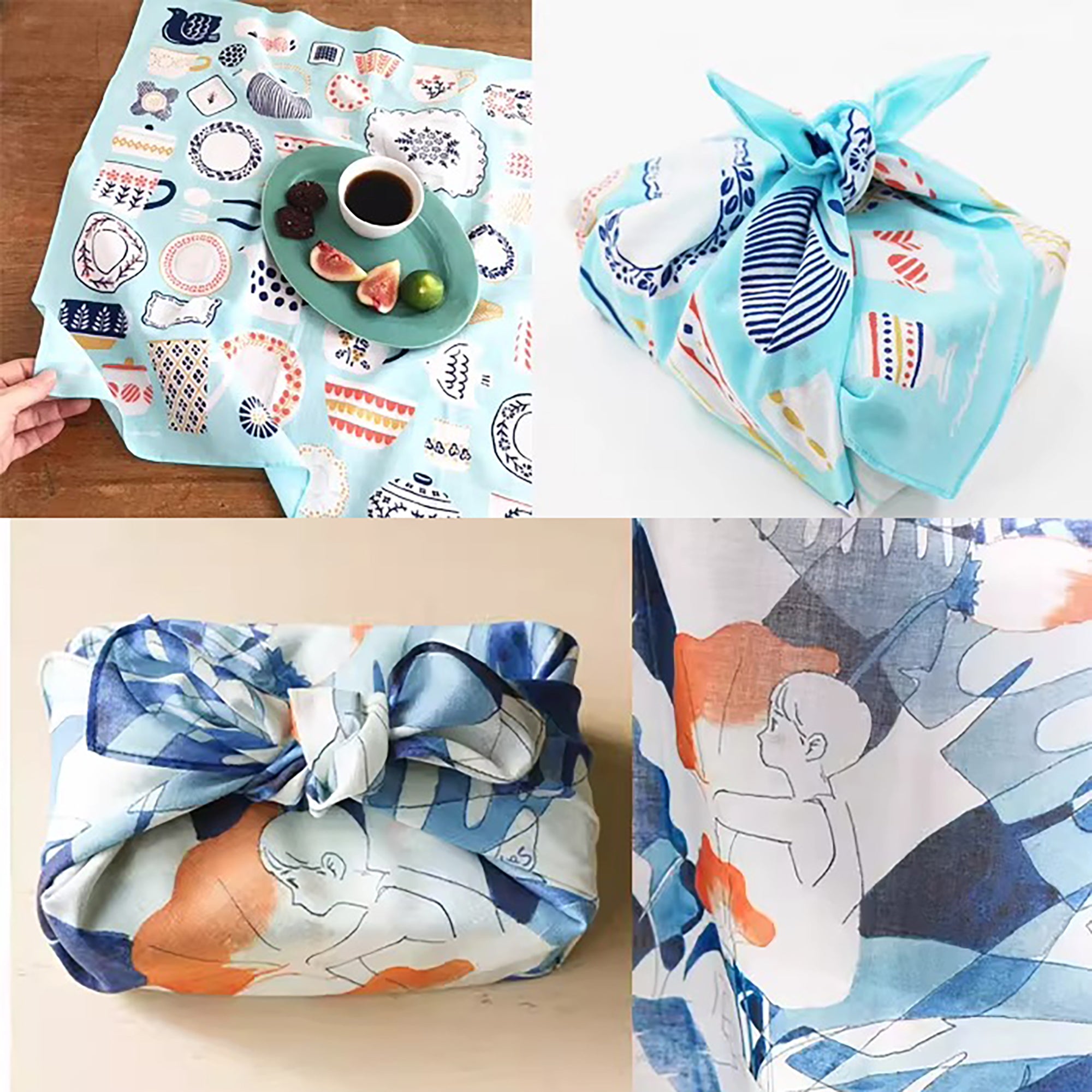 Furoshiki artistique japonais illustré multifonction