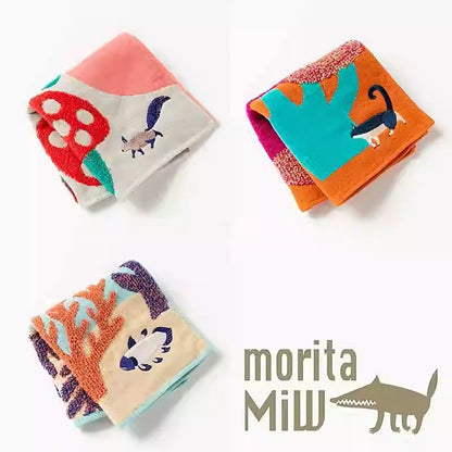 Serviette Morita MiW brodée en coton – série animaux de la forêt