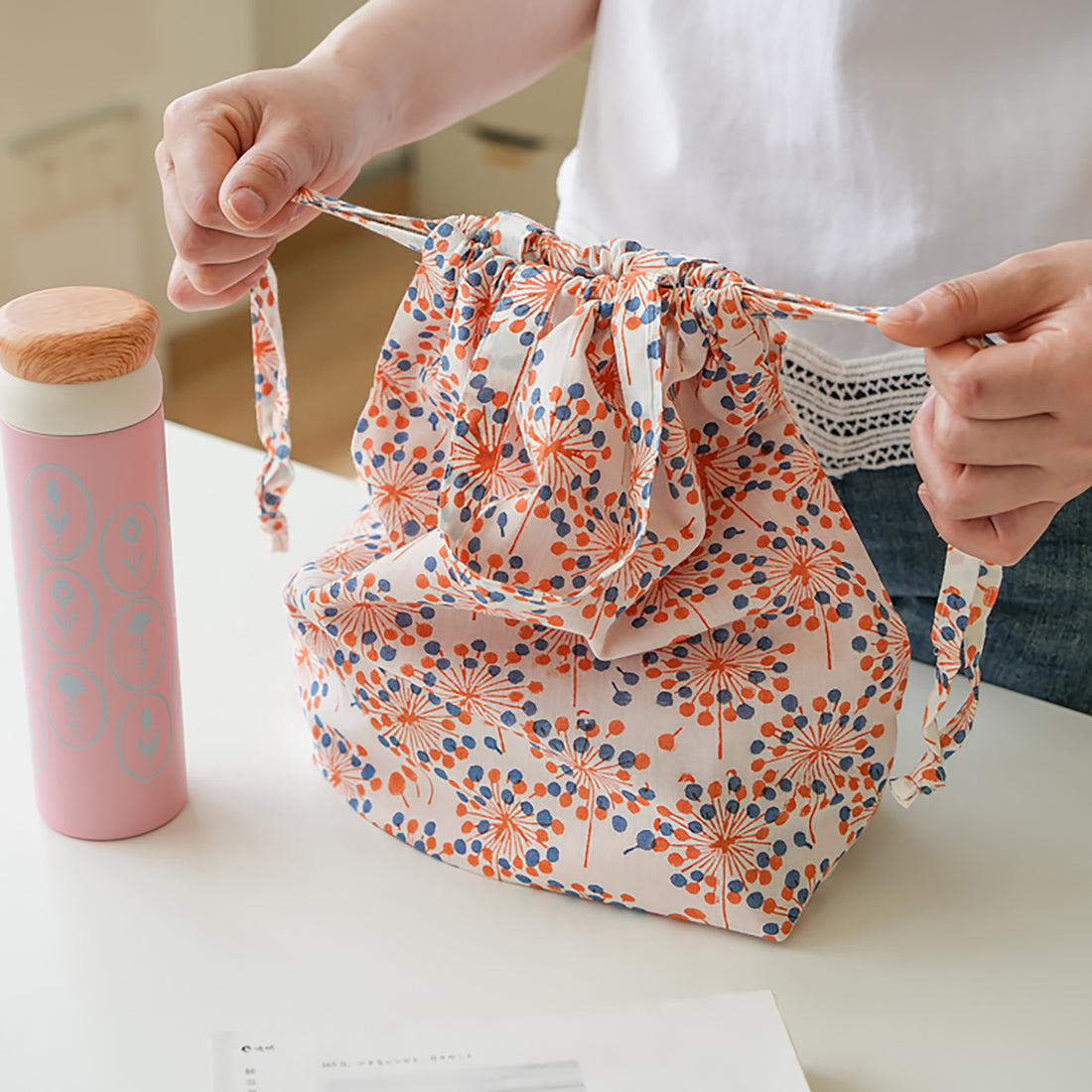 Sac en coton fleuri imprimé à la main en Série japonaise Horn
