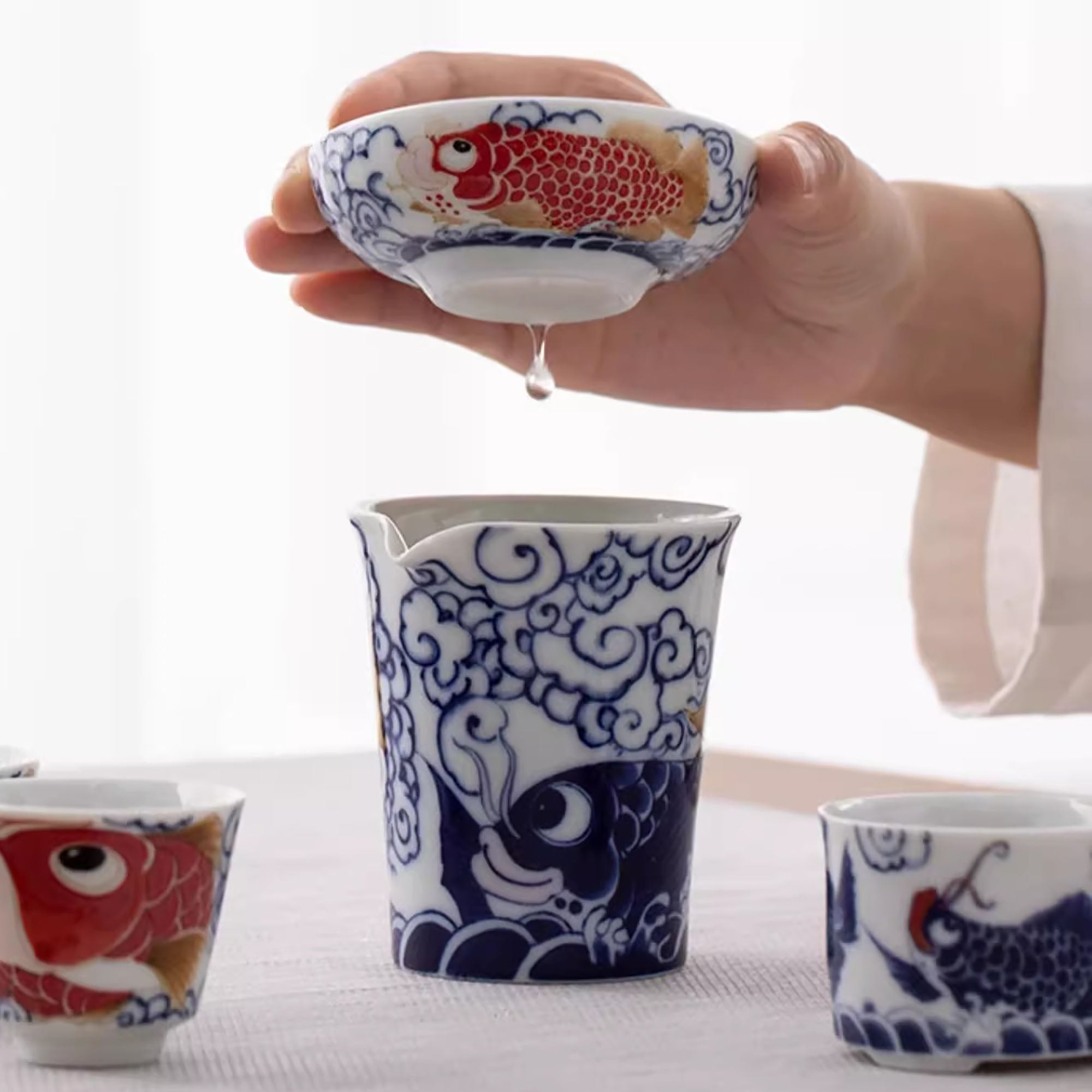 Ensemble de Gaiwan en céramique avec Motif bonheur dragon et poisson