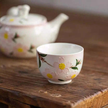 Théière en céramique Seto-yaki à motifs de fleurs de cerisier