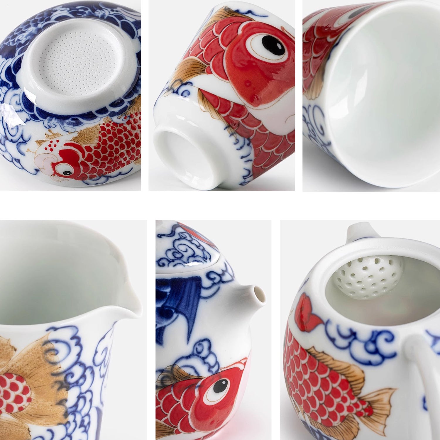 Ensemble de service à thé en porcelaine avec Motif bonheur dragon et poisson