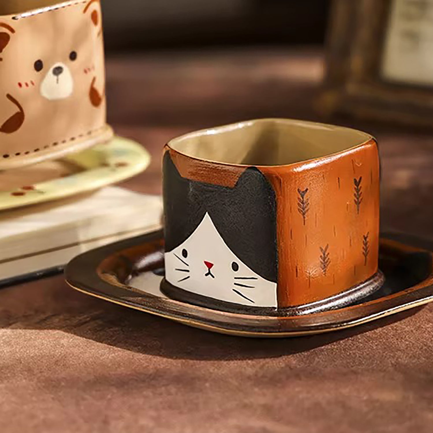 Tasse à café carrée en céramique faite main 