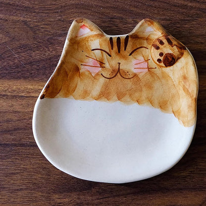 Assiette en forme de chat porte-bonheur Hasami-Yaki