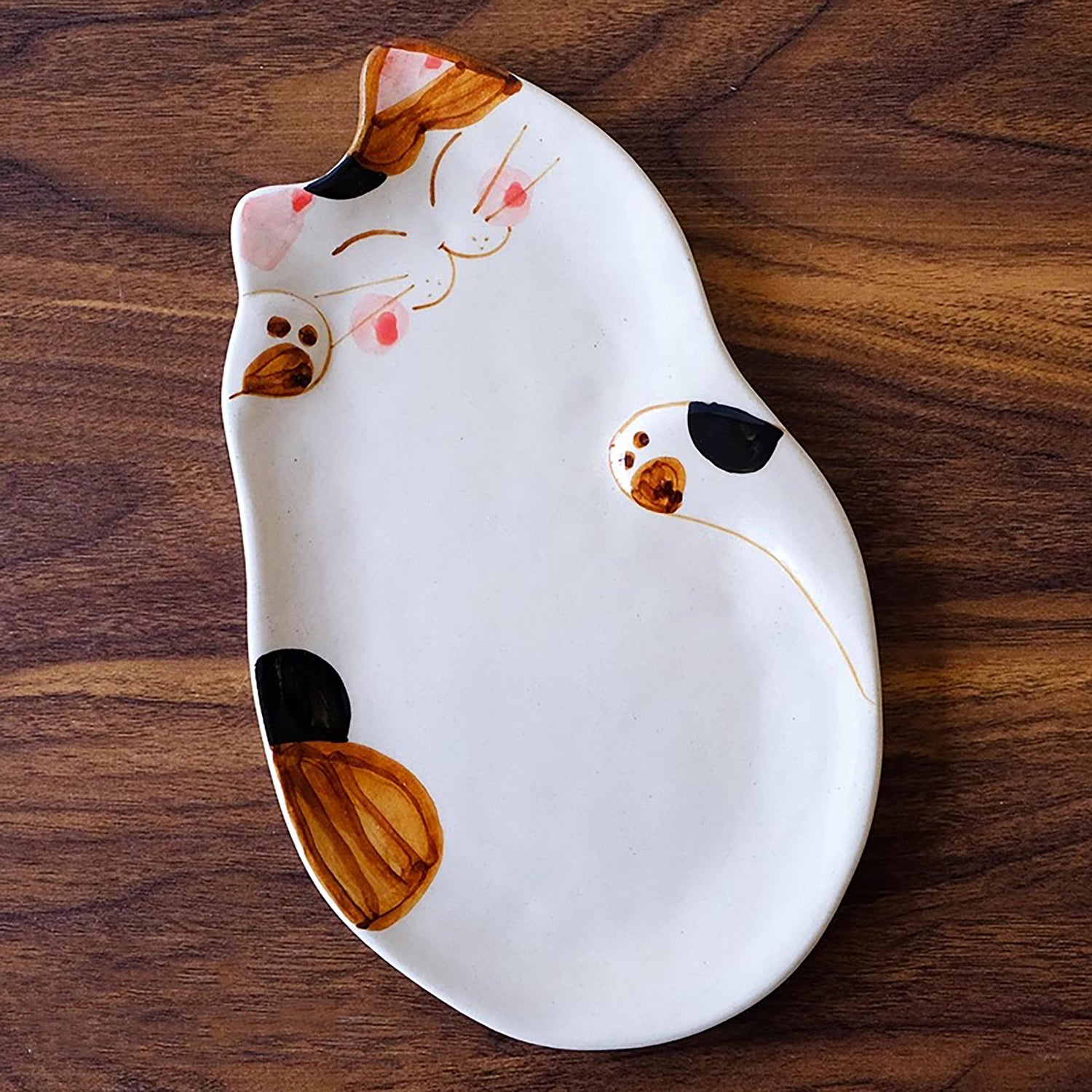 Assiette en forme de chat porte-bonheur Hasami-Yaki