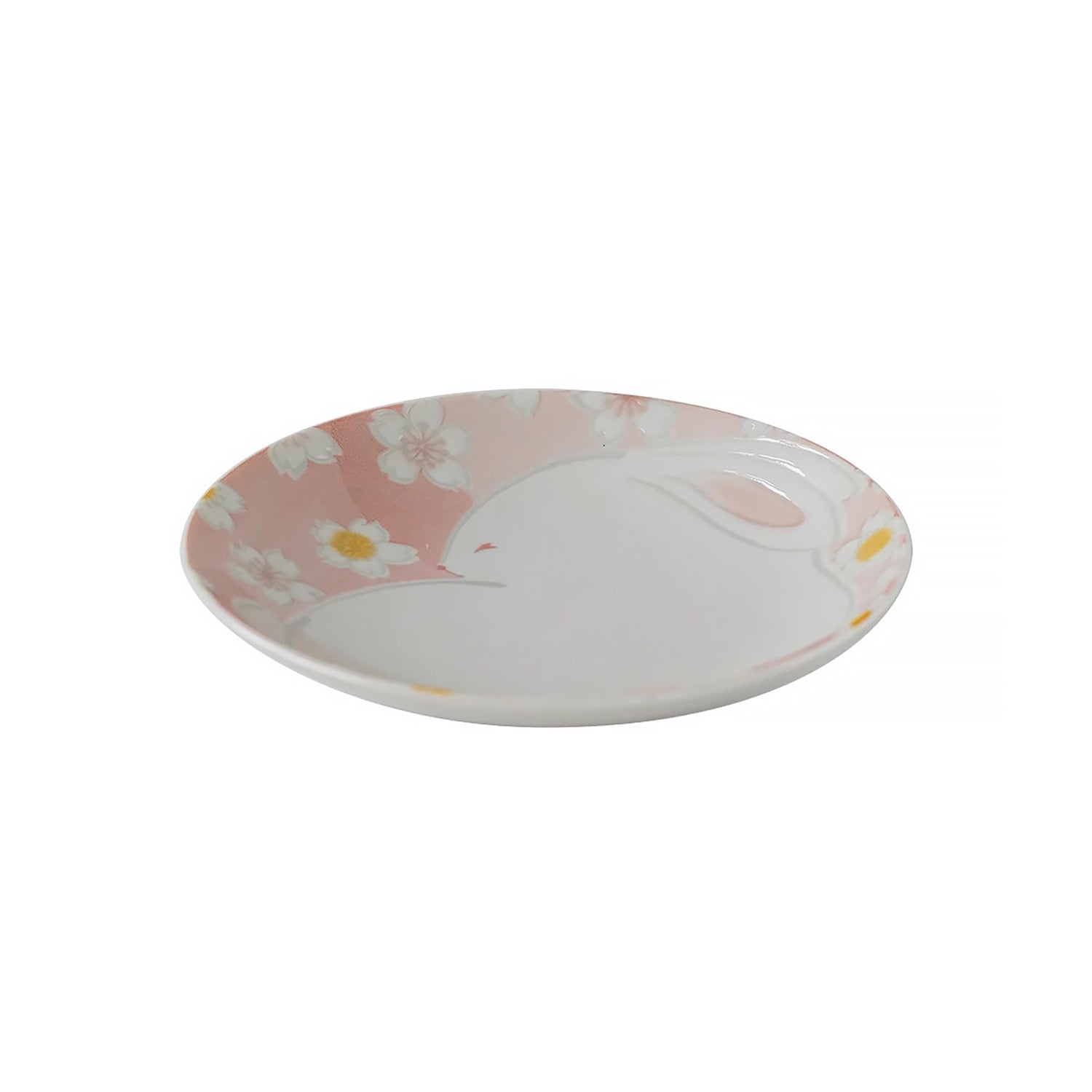 Assiette Mino-yaki avec motif lapin et fleurs de cerisie