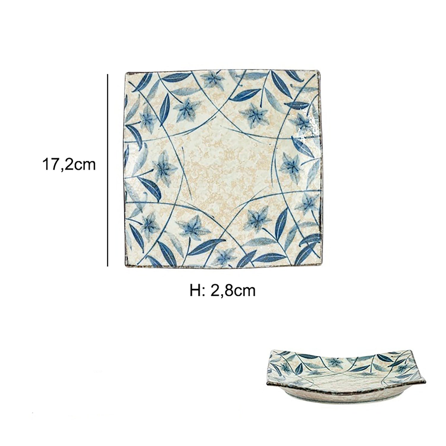 Assiette carrée avec motif vintage de campanules bleu