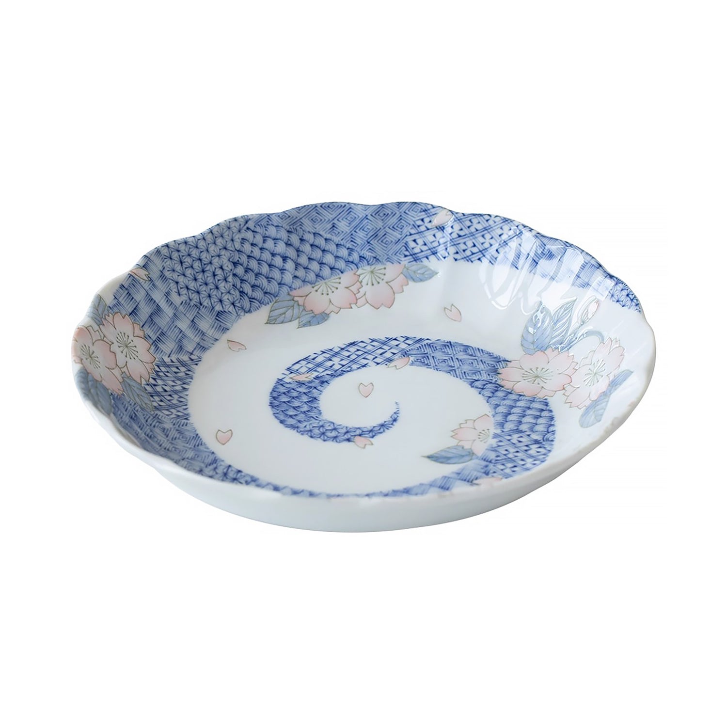 Assiette creuse Mino-yaki avec motif sakura et vagues bonheur