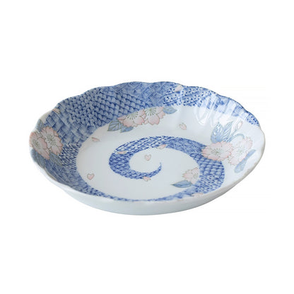 Assiette creuse Mino-yaki avec motif sakura et vagues bonheur