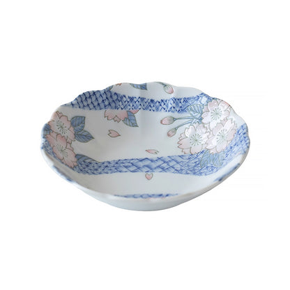 Assiette creuse Mino-yaki avec motif sakura et vagues bonheur