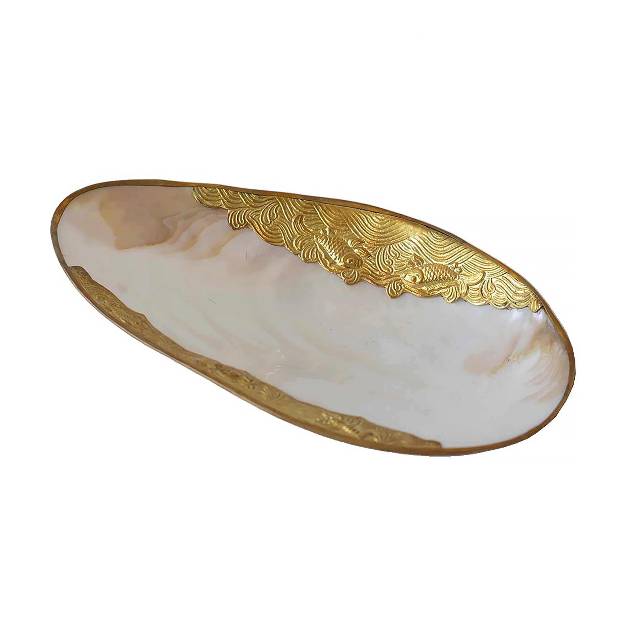 Plateau en nacre naturelle avec bord or ou argent