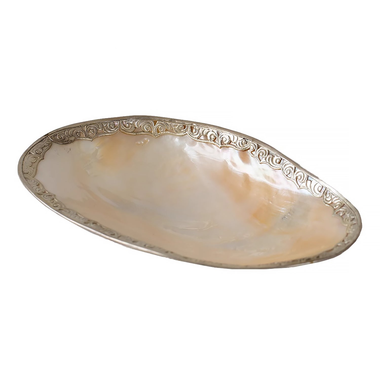 Plateau en nacre naturelle avec bord or ou argent