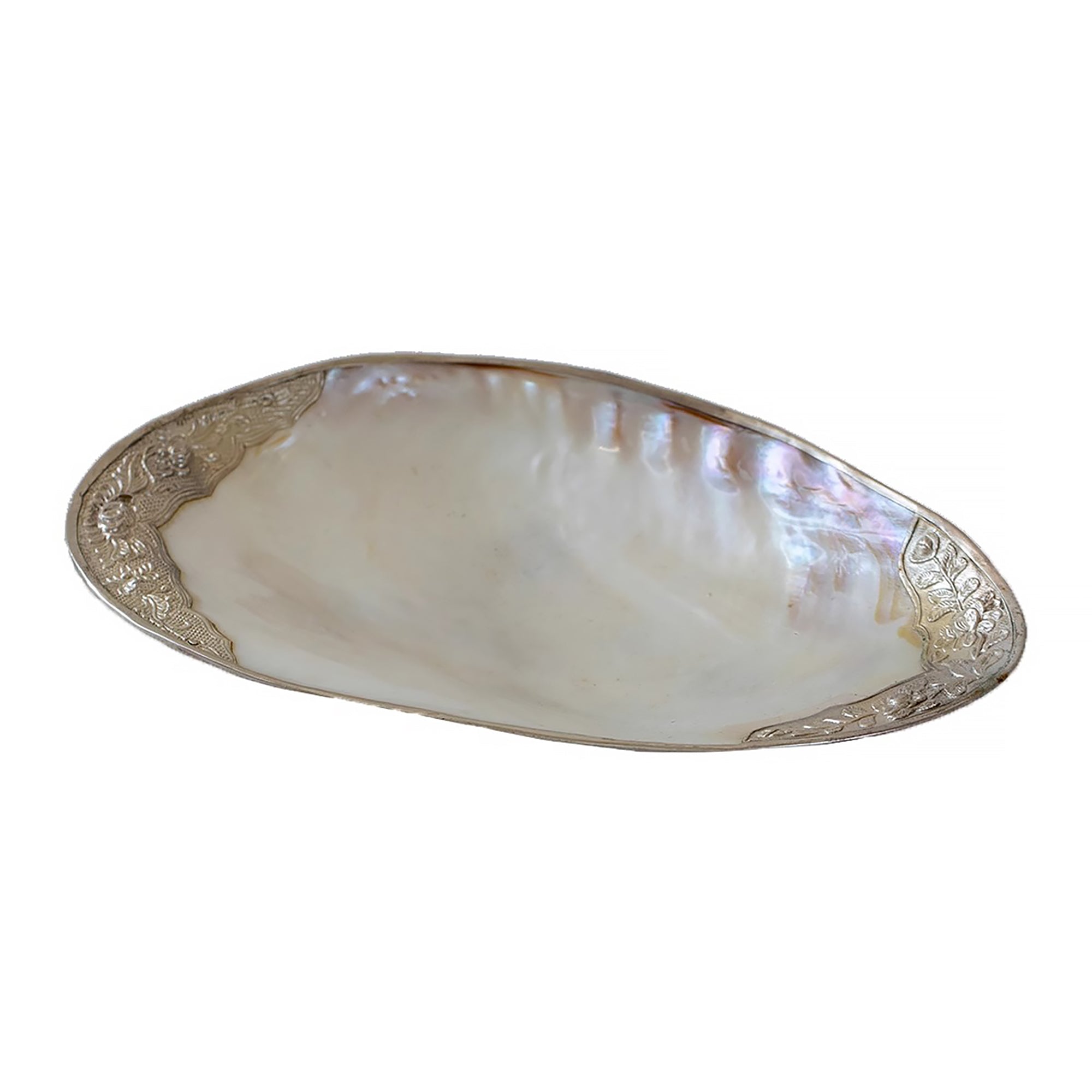 Plateau en nacre naturelle avec bord or ou argent