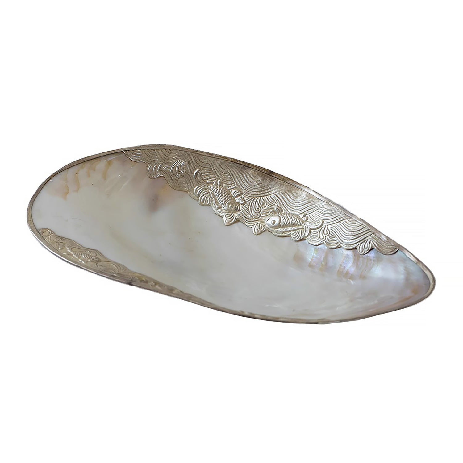 Plateau en nacre naturelle avec bord or ou argent