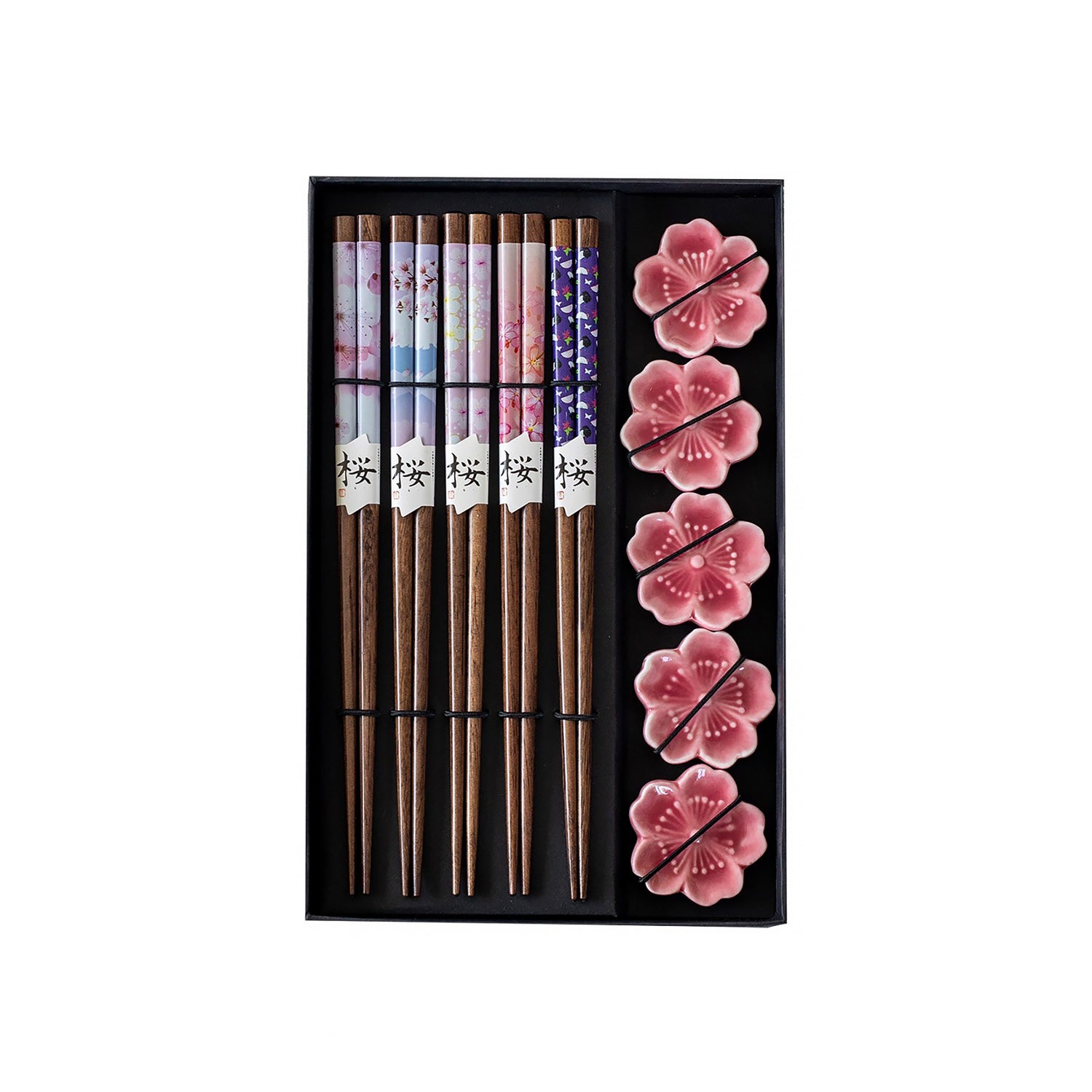 Coffret de baguettes Tanaka en bois naturel avec repose-baguettes sakura