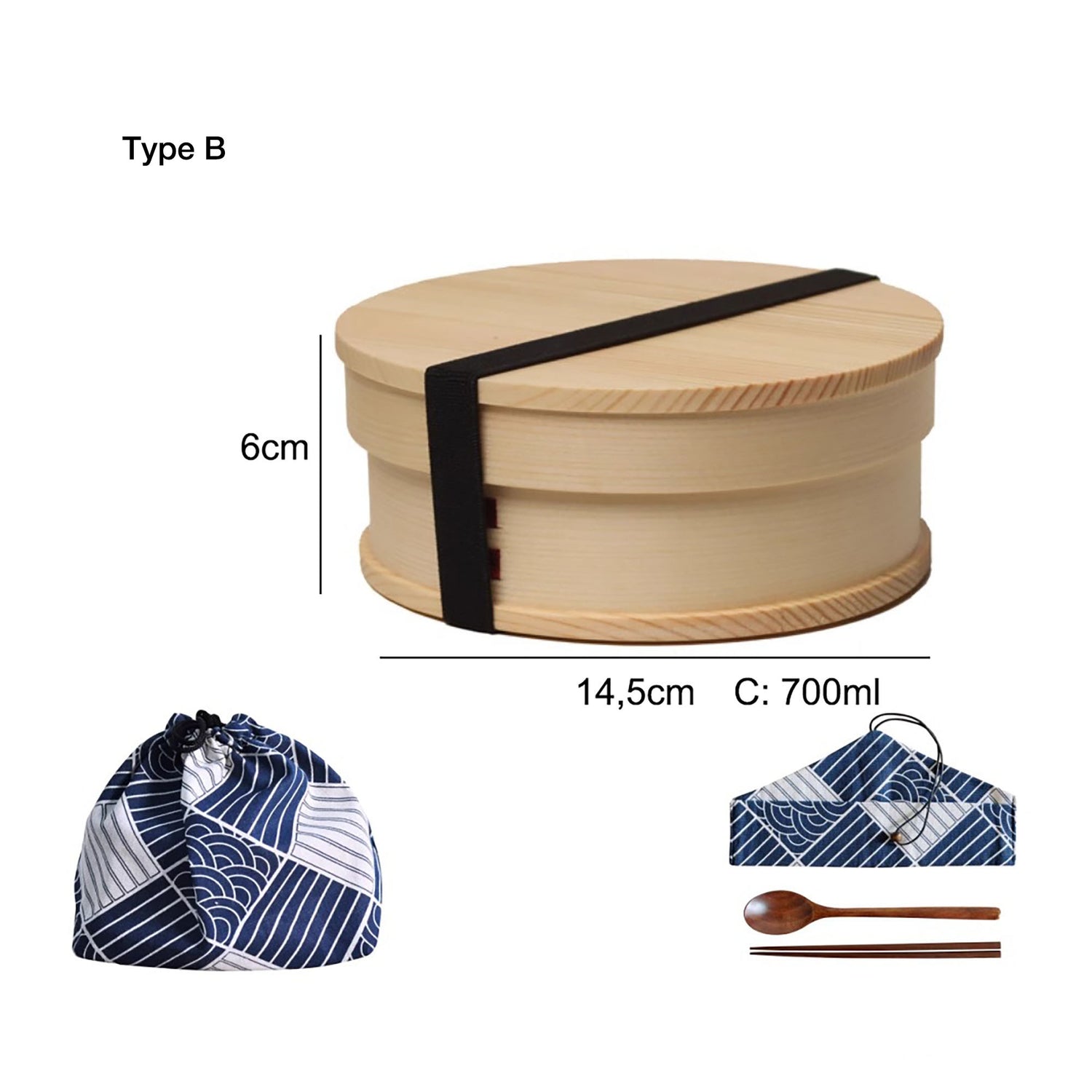 Boîte à bento ronde en bois style rétro japonais