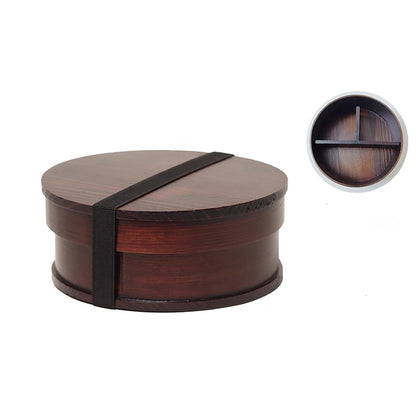 Boîte à bento ronde en bois style rétro japonais