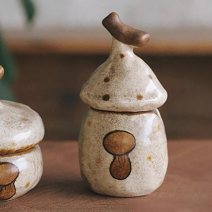 Pot à condiments en céramique fait main motif champignon