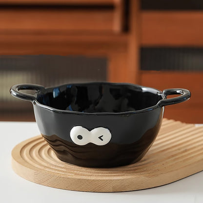 Bol en céramique à deux anses motif emoji yeux ronds