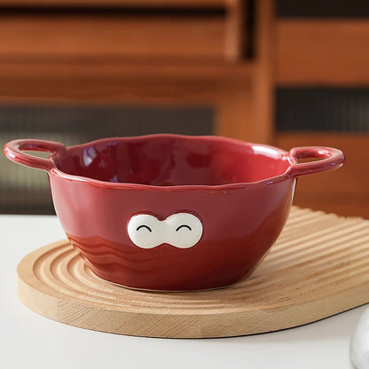 Bol en céramique à deux anses motif emoji yeux ronds