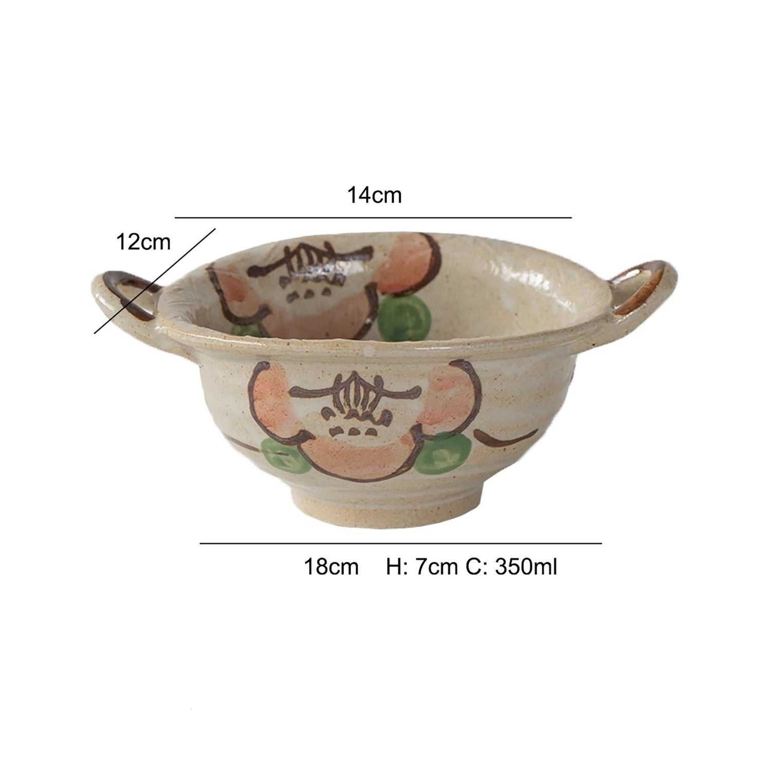 Bol à deux anses avec motif de camélia japonais