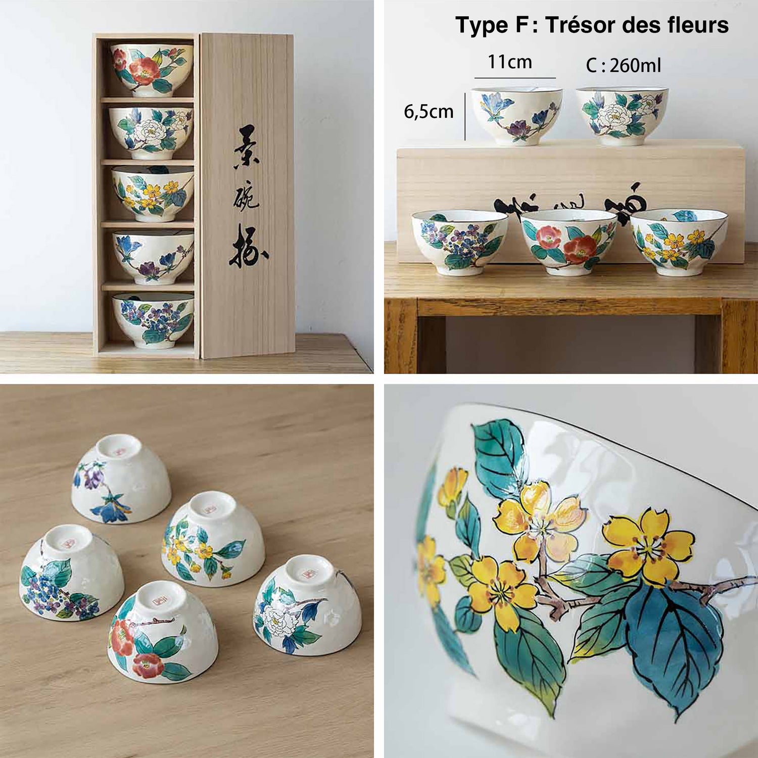 Minoyaki bowls with beautiful artist flower design