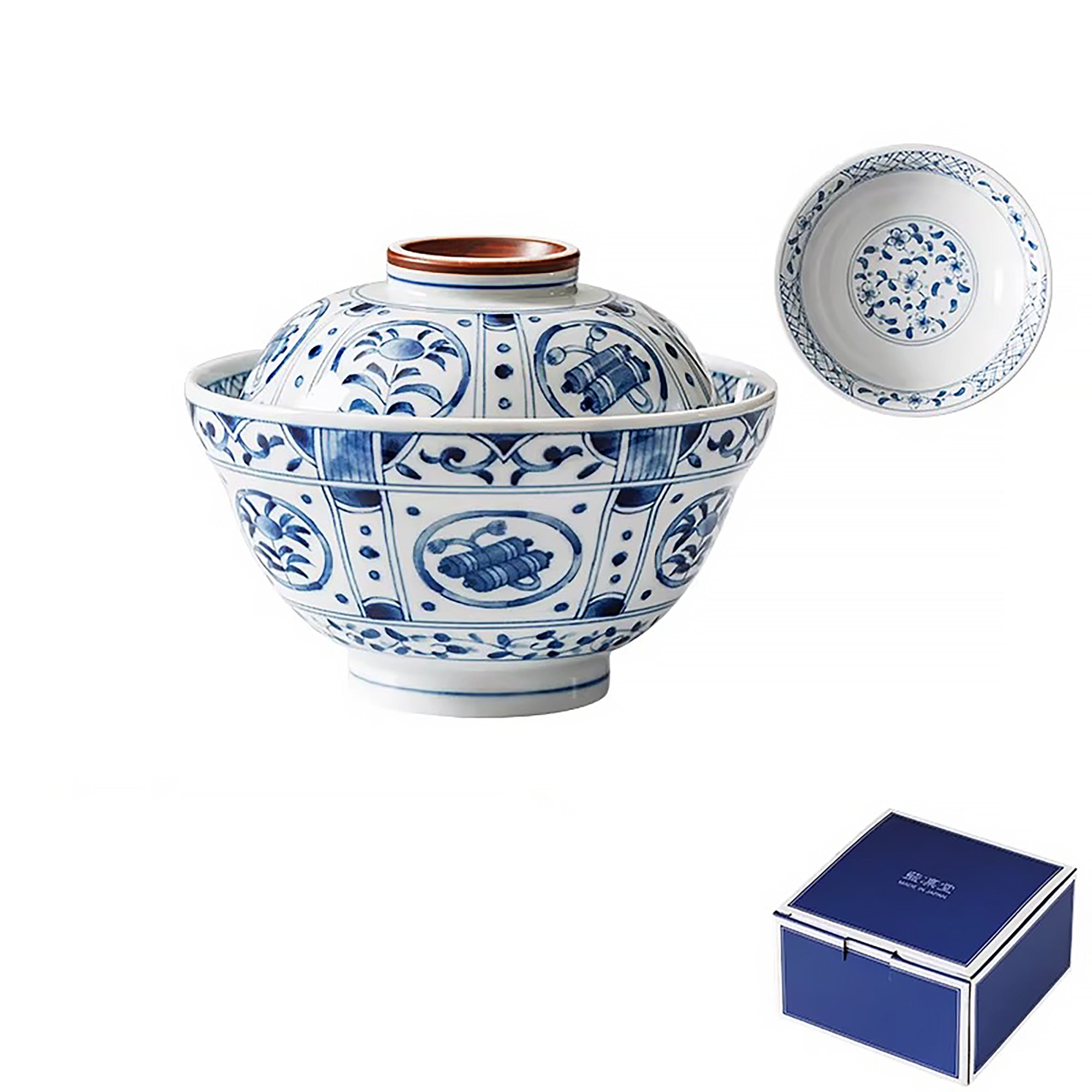 Bol couvert Rintrindo en céramique bleu et blanc