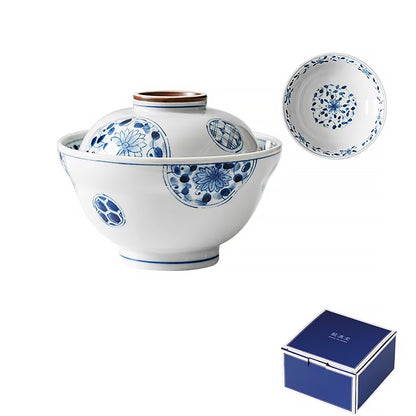 Bol couvert Rintrindo en céramique bleu et blanc
