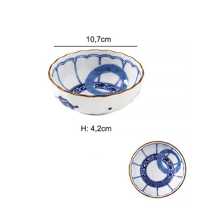 Vaisselle Minoyaki motif double anneau bleu et blanc