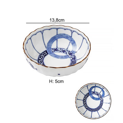 Vaisselle Minoyaki motif double anneau bleu et blanc