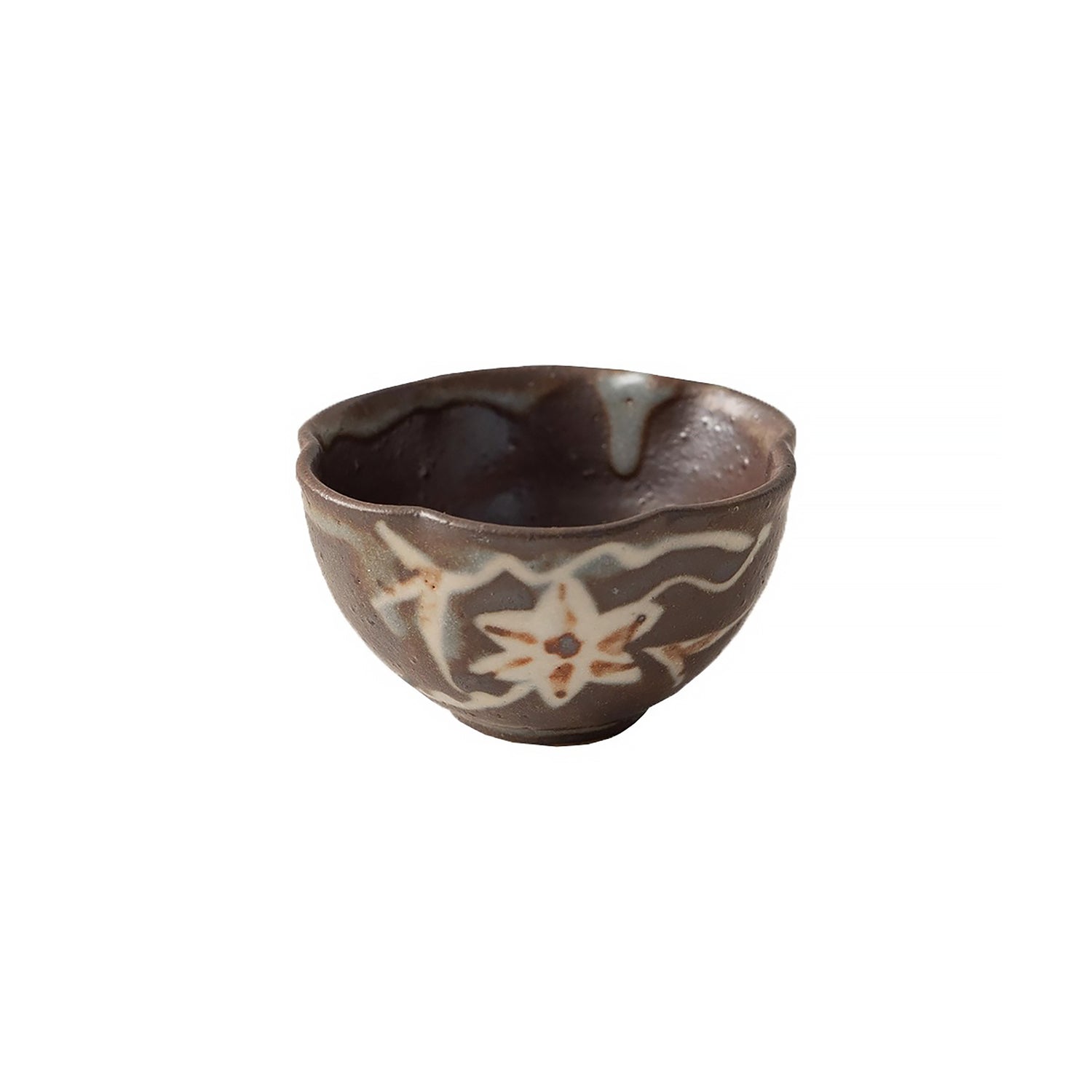 Tasse en forme fleur Shino-yaki avec motifs naturels