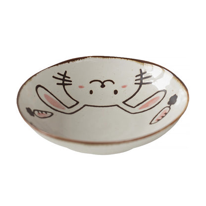 Vaisselle Mino-yaki avec mignon motif chat et lapin