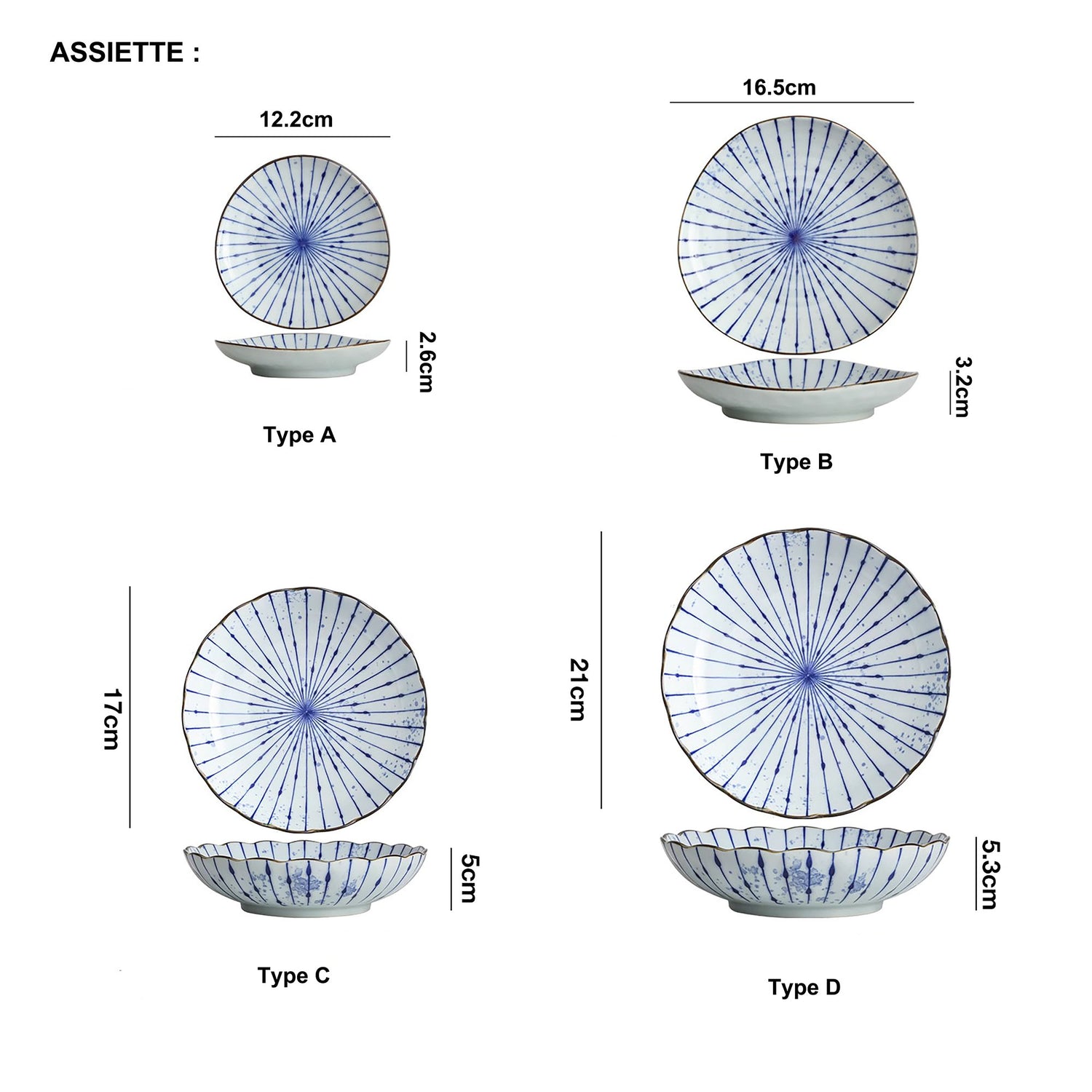 Handmade ceramic bowls with ink blowing pattern