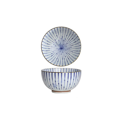 Handmade ceramic bowls with ink blowing pattern