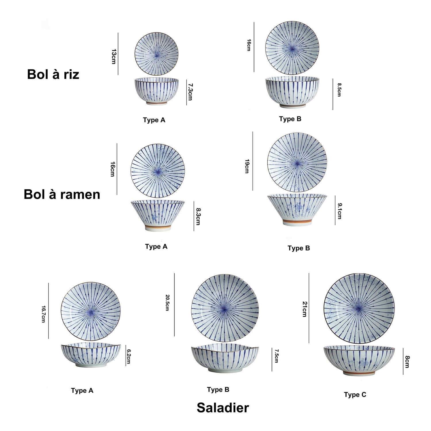 Handmade ceramic bowls with ink blowing pattern