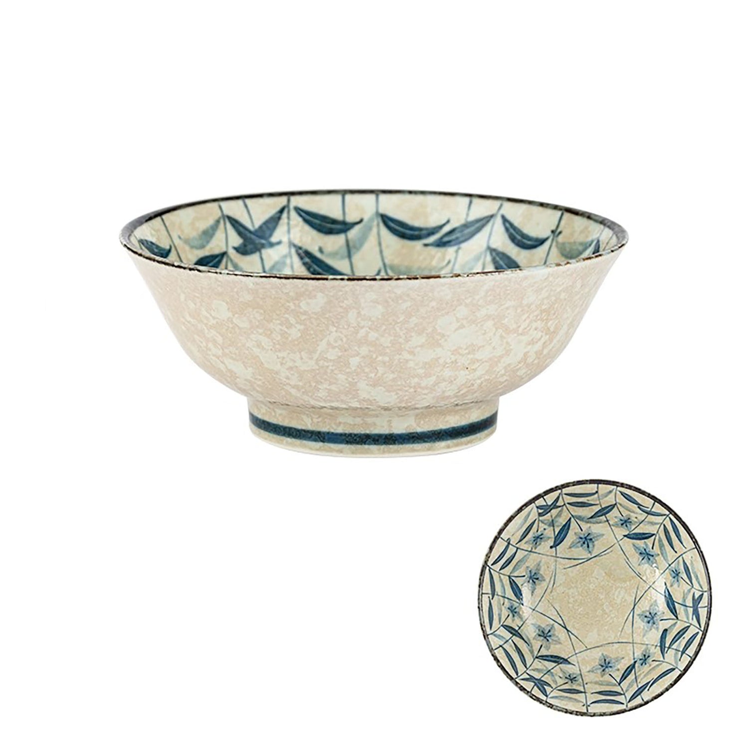 Minoyaki bowl with vintage blue bellflower pattern