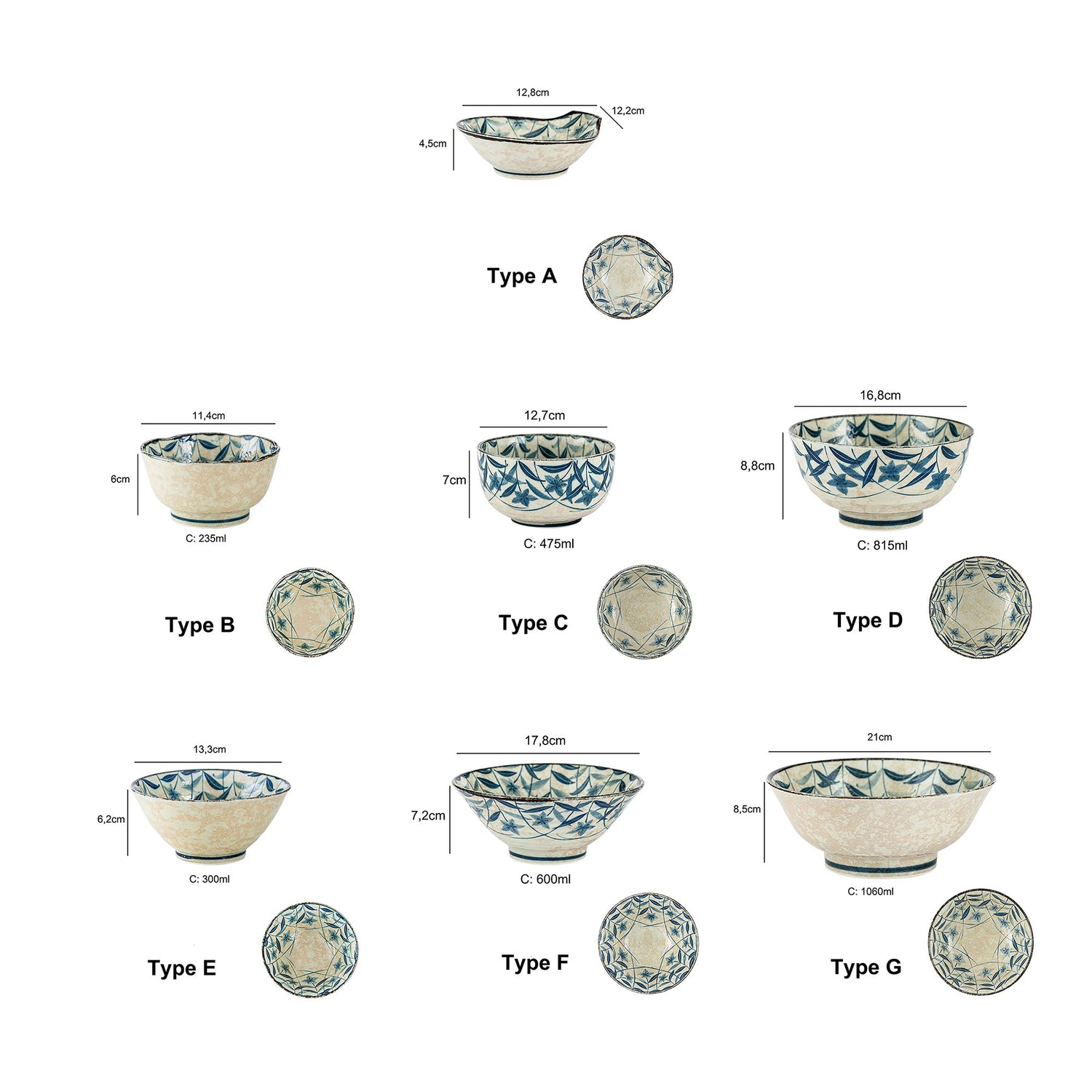 Minoyaki bowl with vintage blue bellflower pattern