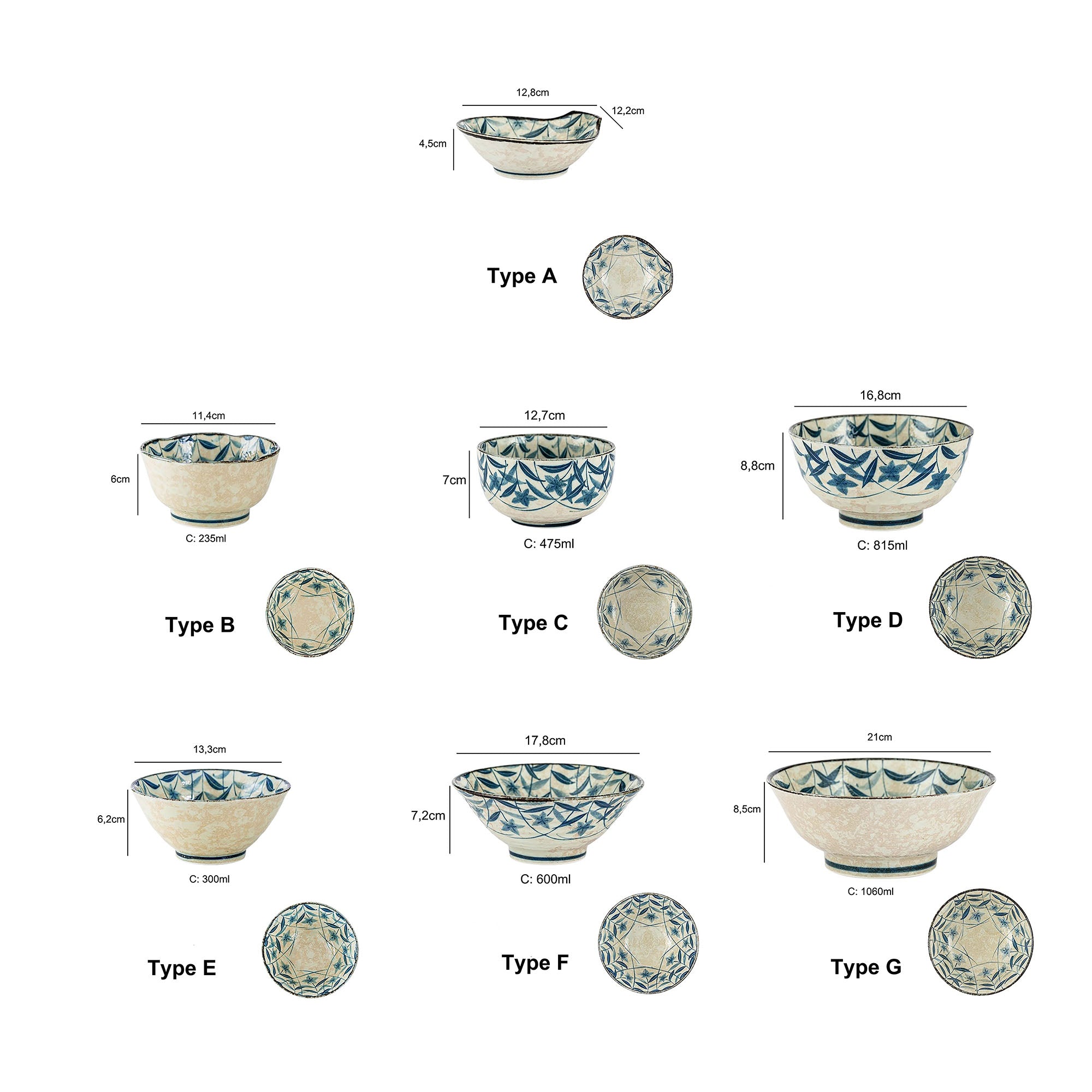 Bol Minoyaki avec motif vintage de campanules bleu