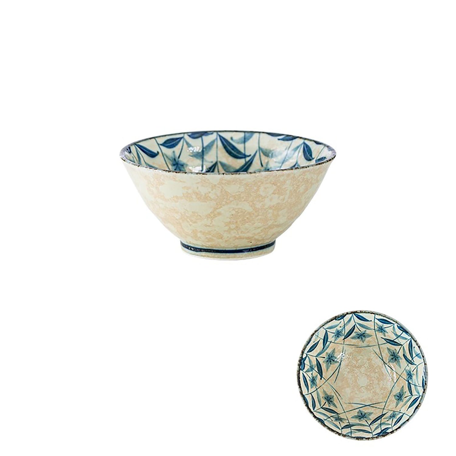 Minoyaki bowl with vintage blue bellflower pattern