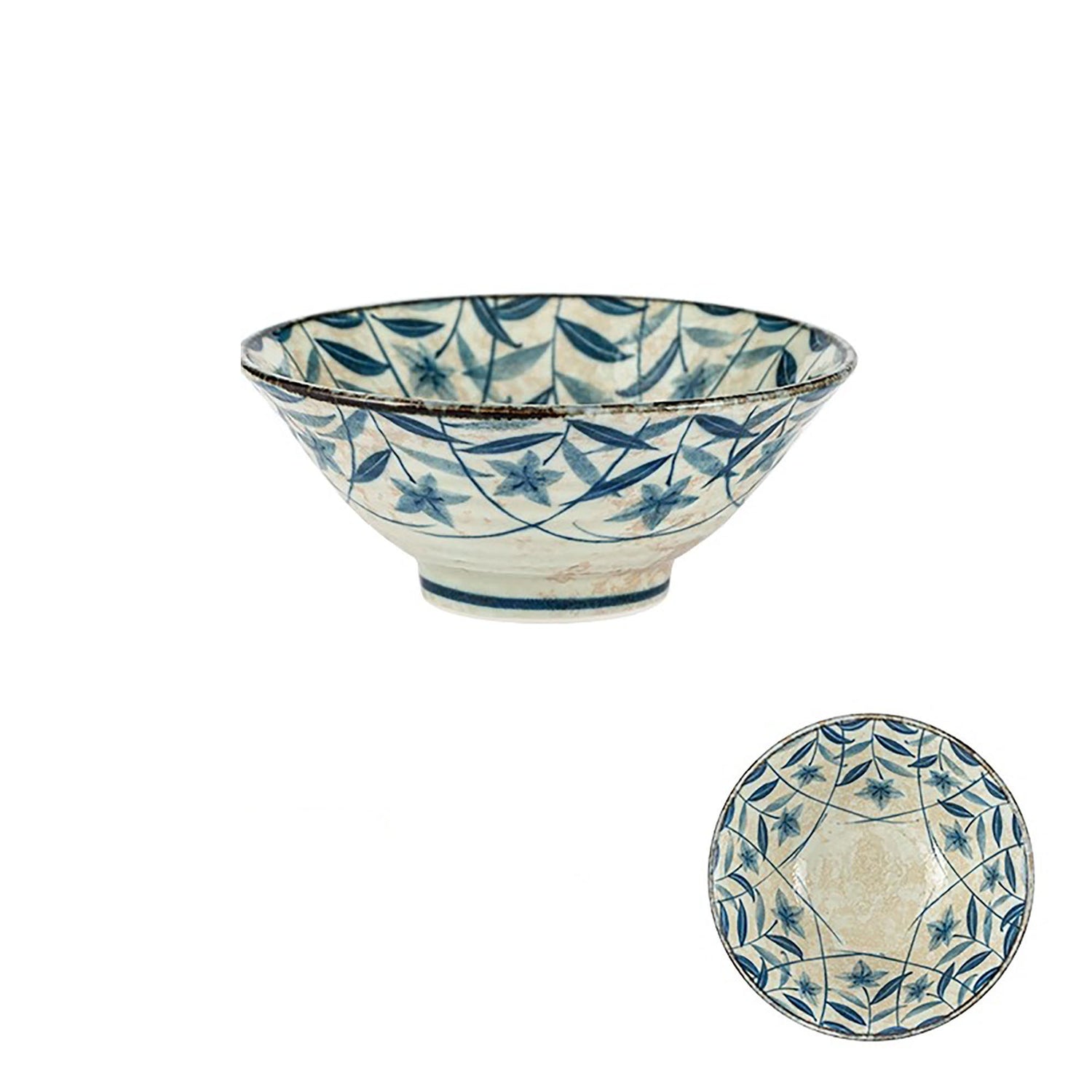 Minoyaki bowl with vintage blue bellflower pattern
