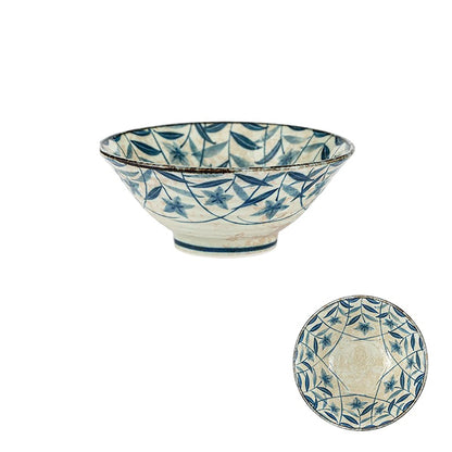 Minoyaki bowl with vintage blue bellflower pattern