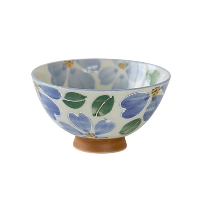 Minoyaki ceramic bowl with colorful flowers pattern