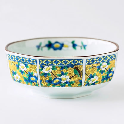 Bol octogonal Minoyaki avec motifs floraux teintés