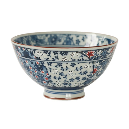 Bol en céramique japonaise Mino-yaki avec motifs sakura &amp; vague