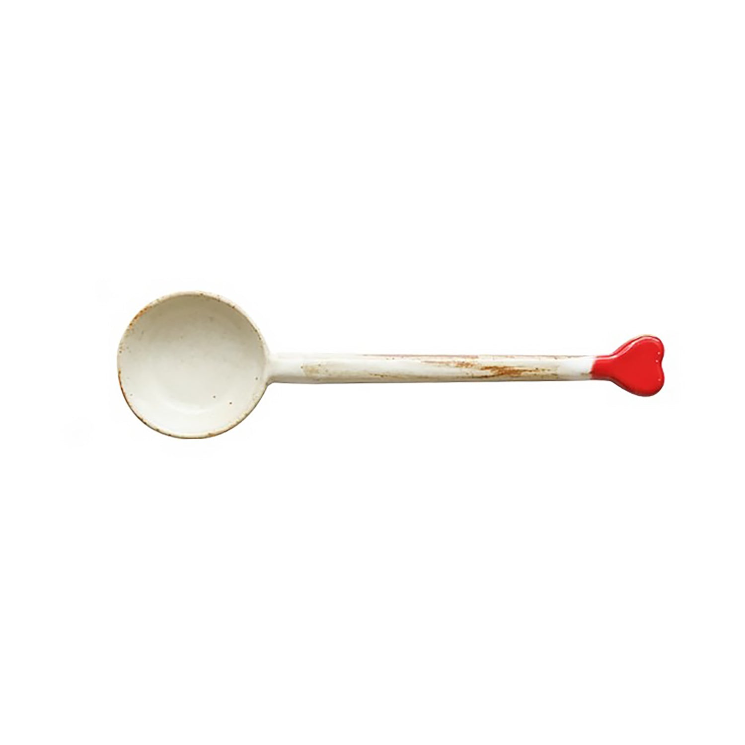 Cuillère artisanale en grès avec cœur rouge
