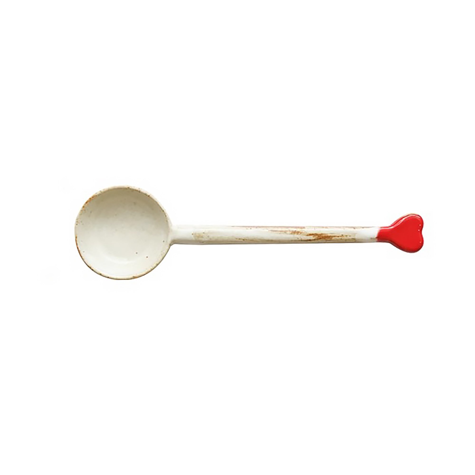 Cuillère artisanale en grès avec cœur rouge