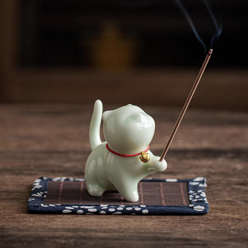 Porte-encens en céramique chaton de Jingdezhen